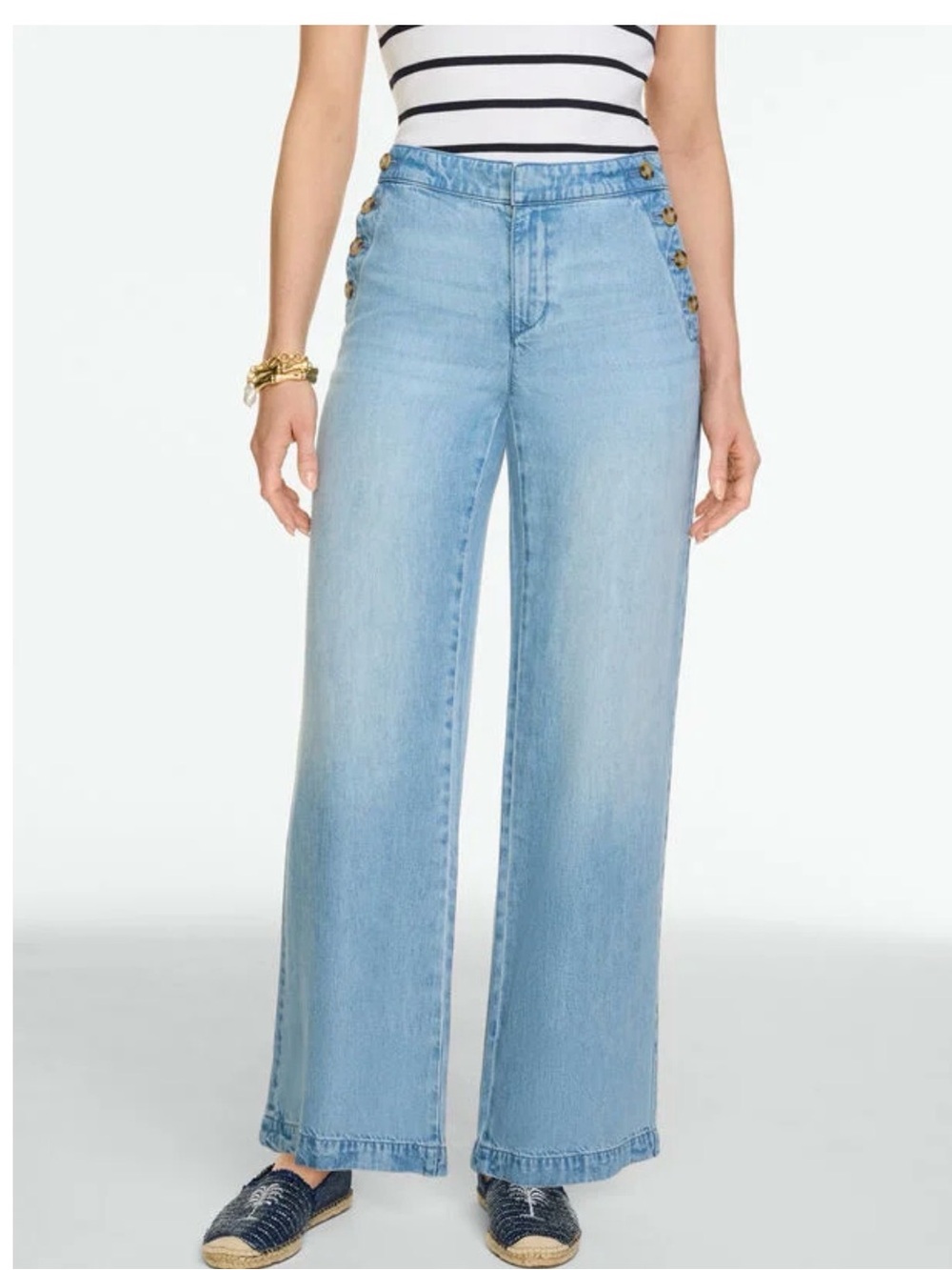 Talbots relaxed wide leg sailor jean with faux buttons, side pockets